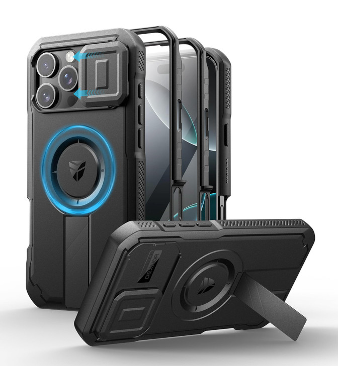 Dexnor for iPhone 16 Pro Max Case with Slide Camera Cover & Adjustable Kickstand & Built-in Screen Protector,Compatible with MagSafe Shockproof Bumpe
