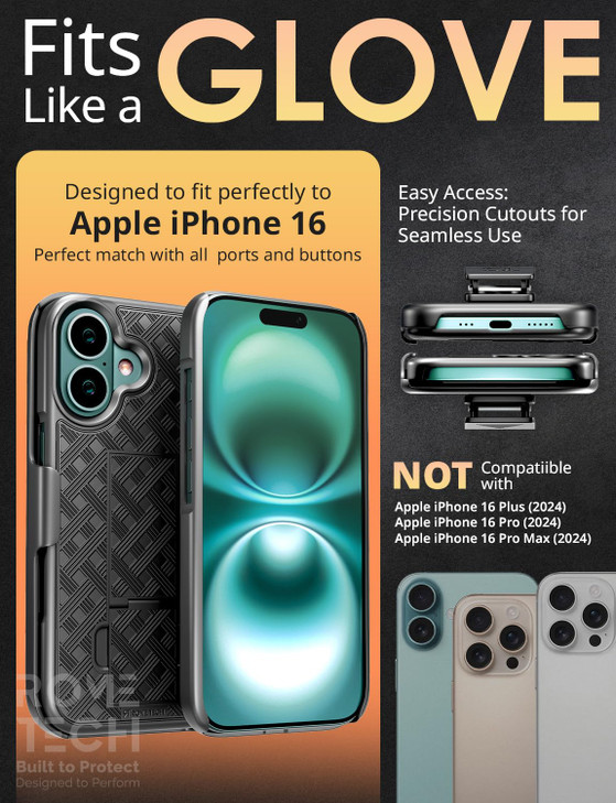 Designed for iPhone 16 Case with Belt Clip Holster - Kickstand Cover Phone Case - Black