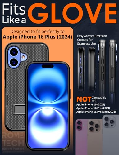 Designed for Apple iPhone 16 Plus Case with Belt Clip Holster - Compatible with MagSafe Magnetic Heavy Duty Phone Cover with Kickstand - Black