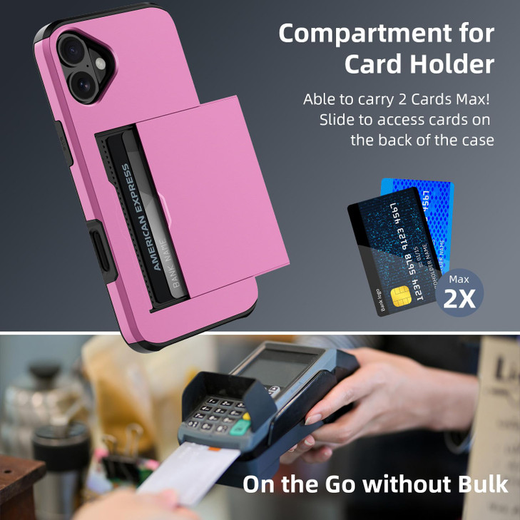 Jiunai for iPhone 16 Wallet Case, Credit Card Holder for 2 Cards Slide Cover, Hidden Pocket for IDs License, Protective Dual Layer Slim Wallet Phone