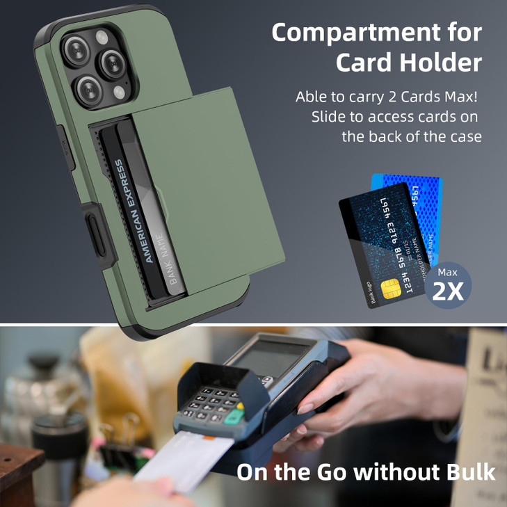 Jiunai for iPhone 16 Pro Max Case Wallet Card Holder for 2 Cards Credit Access Card ID License Slide Hidden Pocket Slot Protective Phone Wallet Case