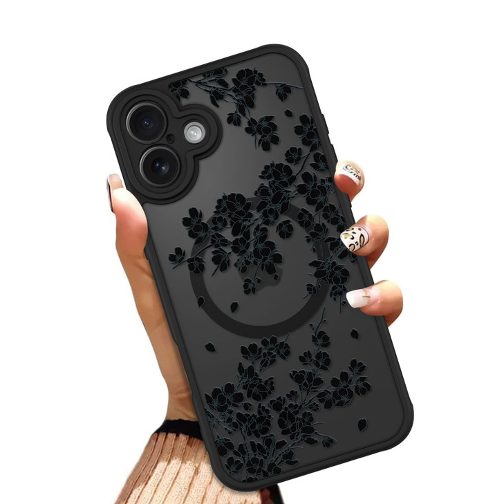 OOK Case for iPhone 16 Plus (Compatible with MagSafe) Floral Flowers Design Translucent Phone Cover Soft TPU + Hard PC Anti-Scratch Shockproof Magnet