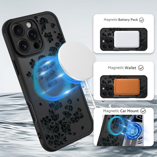 OOK Case for iPhone 16 Pro Max 6.9 Inch (Compatible with MagSafe) Floral Flowers Design Translucent Phone Cover Soft TPU + Hard PC Anti-Scratch Shock