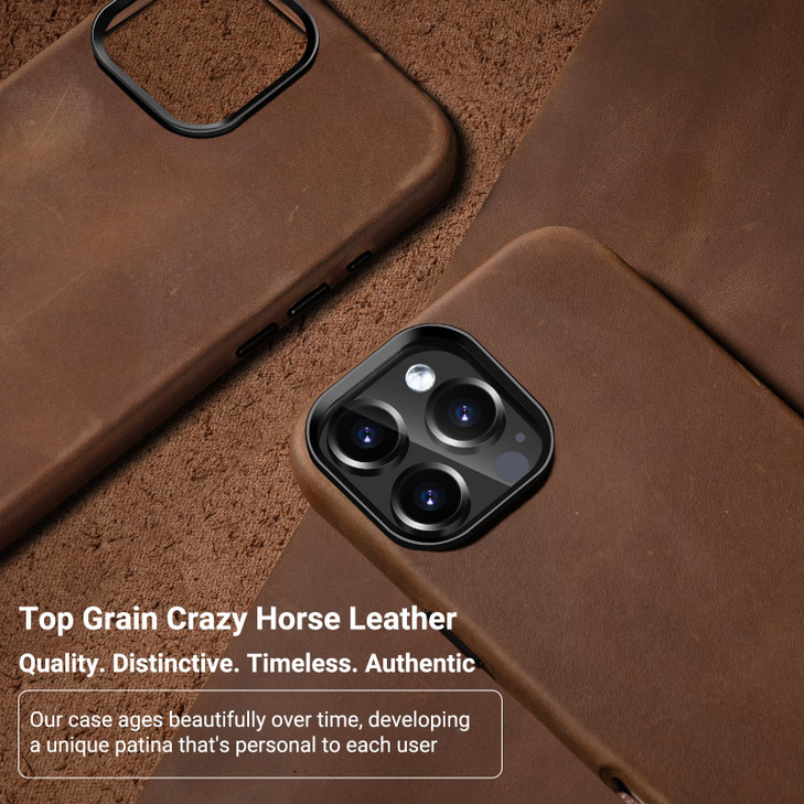 Belemay Compatible with iPhone 16 Pro Leather Case, Compatible with Magsafe, Premium Crazy Horse Leather [Vintage Aesthetic] Comfort Grip, Metal Butt