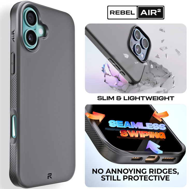 REBEL Air Case for iPhone 16 Plus [Air² Series] Compatible With MagSafe, Strong Magnets, Grippy Sides, Slim & Lightweight TPU Cover, Protective Corne