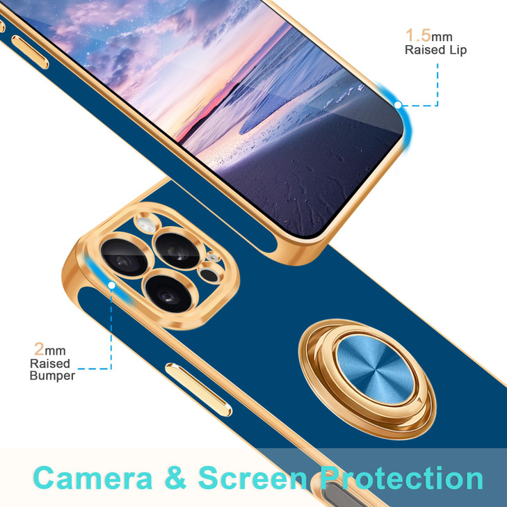 Fingic for iPhone 16 Pro Phone Case[with 360°Ring Holder][Support Magnetic Car Mount]Cute Kickstand Slim Women Girls Nonslip Hard PC Soft TPU Rugged