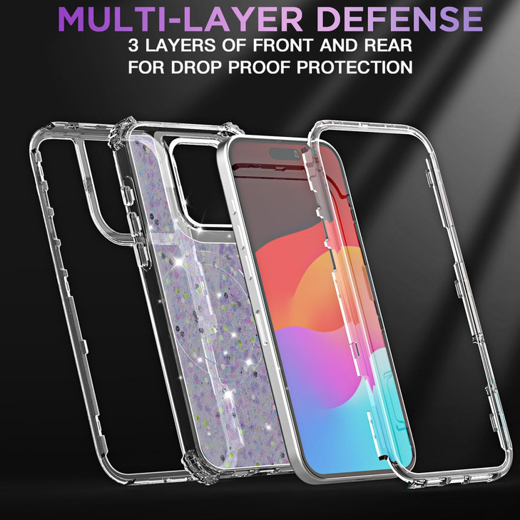 AICase for iPhone 16 Pro Case Bling Glitter for Women Girls Cute Shiny Sparkle,3 in 1 Heavy Duty Durable 3-Layer Military Grade Shockproof/DropProof