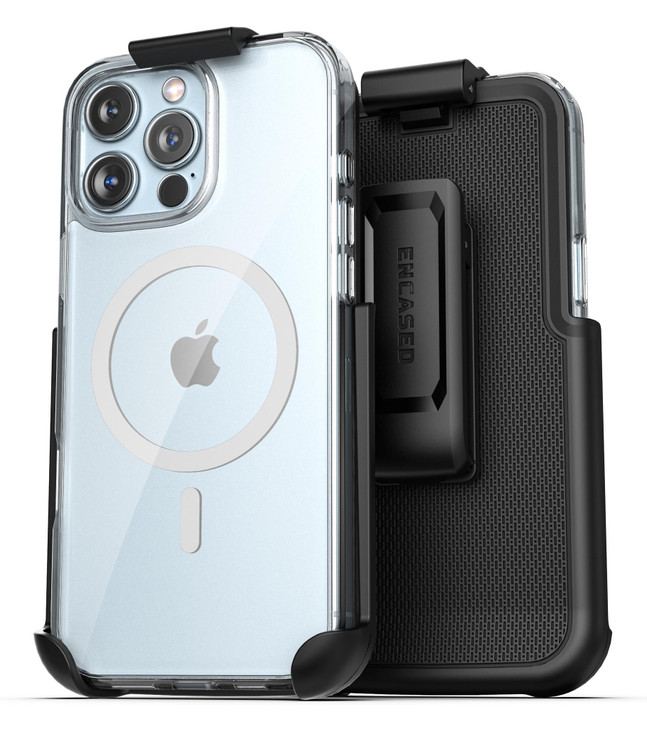 Encased Magnetic Case Compatible with iPhone 16 Pro with Belt Clip Phone Holster, Compatible with MagSafe (Crystal Clear)