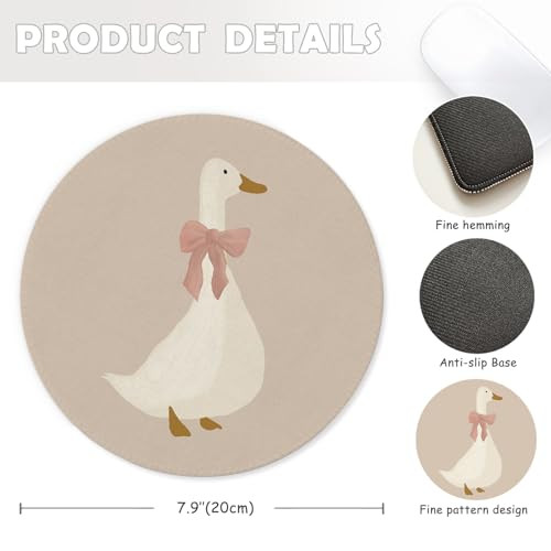 Nipil Coquette Pink Bow Goose Mouse Pad, Funny Silly Goose Mousepad Mouse Mat with Non-Slip Rubber Base for Home Office Desk Accessories, Aesthetic O