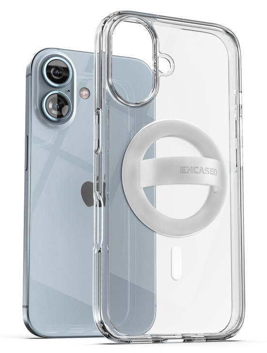 ENCASED Clear Case with Grip for iPhone 16 (2024) Set Includes Silicone Magnetic Phone Holder (Compatible with MagSafe)