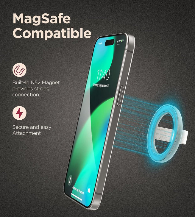ENCASED Clear Case with Grip for iPhone 16 (2024) Set Includes Silicone Magnetic Phone Holder (Compatible with MagSafe)