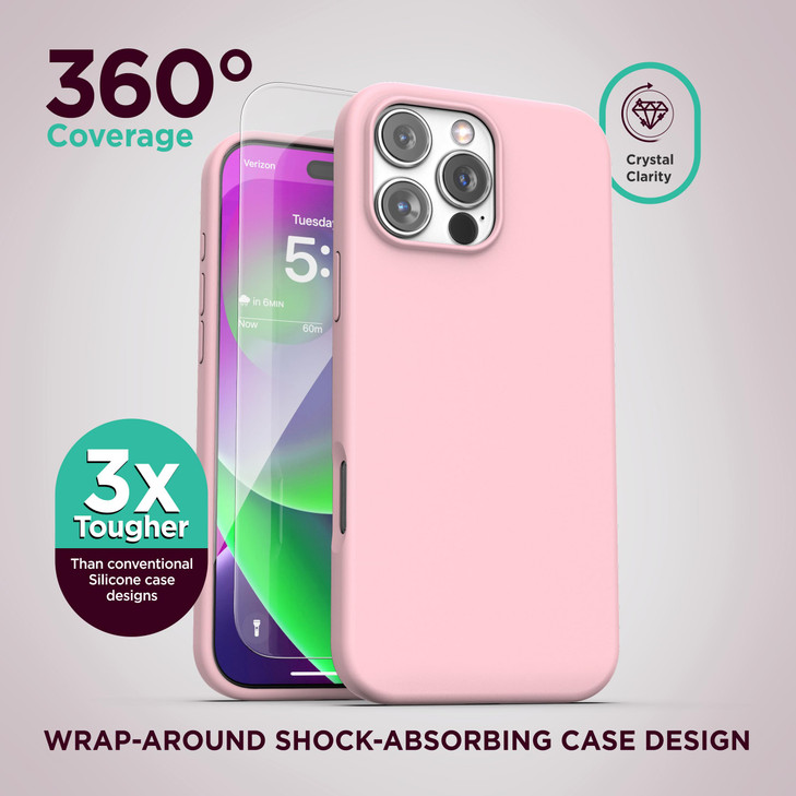 ENCASED Magnetic Case for iPhone 16 Pro Max with Screen Protector, Silk-Touch Magnetic Cover (Compatible with MagSafe) Light Pink