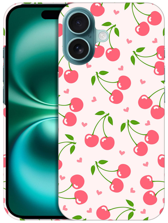 SuzaCase Back Case for iPhone 16, iPhone 16 Case with Stylish Cherry Pink Pattern Design Printed Cute, Sleek Durable Hardshell Protective Designer Ph