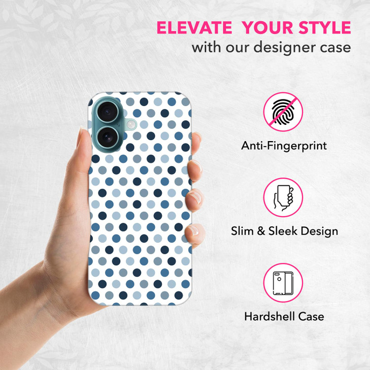 SuzaCase Back Case for iPhone 16, iPhone 16 Case with Stylish Polka Dots Blue Design Printed Cute, Sleek Durable Hardshell Protective Designer Phone
