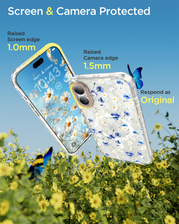 MILPROX Compatible with iPhone 16 Case - with Screen Protector/Strap - Compatible with MagSafe - Cute Flower Floral Pattern with Girls/Women - Magnet