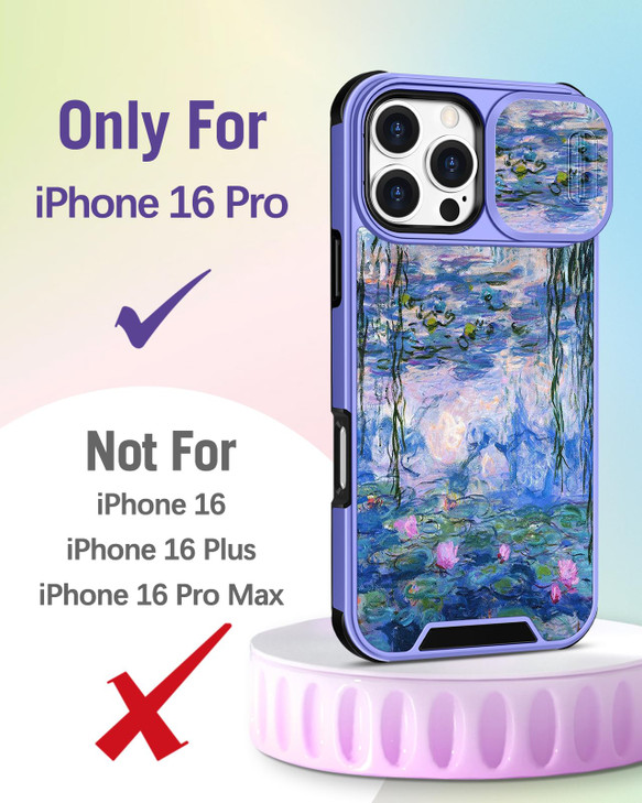 Buleens for iPhone 16 Pro Case 6.3 Inch - with Ring Stand & Camera Cover Aesthetic Cute Designed Women Girls Girly Pretty Kawaii Blue Water Lily Phon