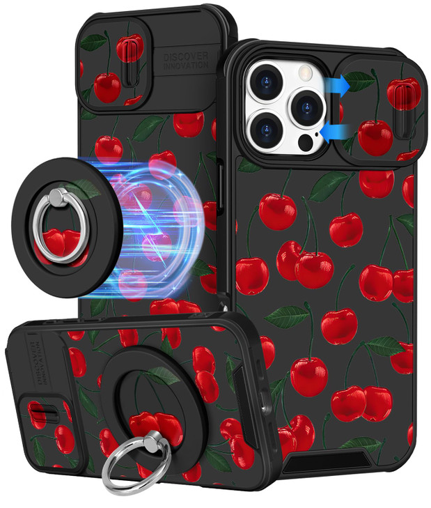 Buleens for iPhone 16 Pro Max Case 6.9 Inch - with Ring Stand & Camera Cover Aesthetic Cute Designed for Women Girls Girly Pretty Kawaii Cherry Phone