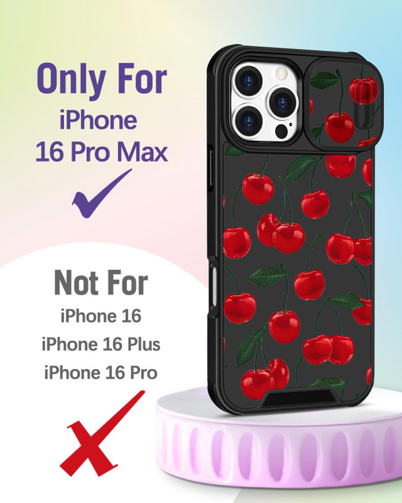 Buleens for iPhone 16 Pro Max Case 6.9 Inch - with Ring Stand & Camera Cover Aesthetic Cute Designed for Women Girls Girly Pretty Kawaii Cherry Phone