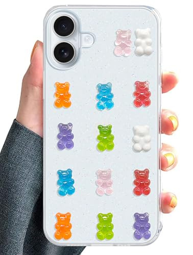 UnnFiko Cute Clear Phone Case for iPhone 16 Plus, Super Kawaii Cartoon Bears, Funny Creative Soft Protective Phone Cases Cover for iPhone 16 Plus(Bea