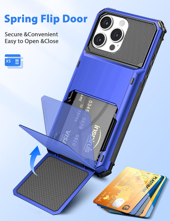 COOYA Wallet Case for iPhone 16 Pro Max 6.9'' Blue, 3-5 Credit Cards Holder, Slot Flip Cover, Back Pocket, Dual Layer Protective Hard Shell+Soft TPU