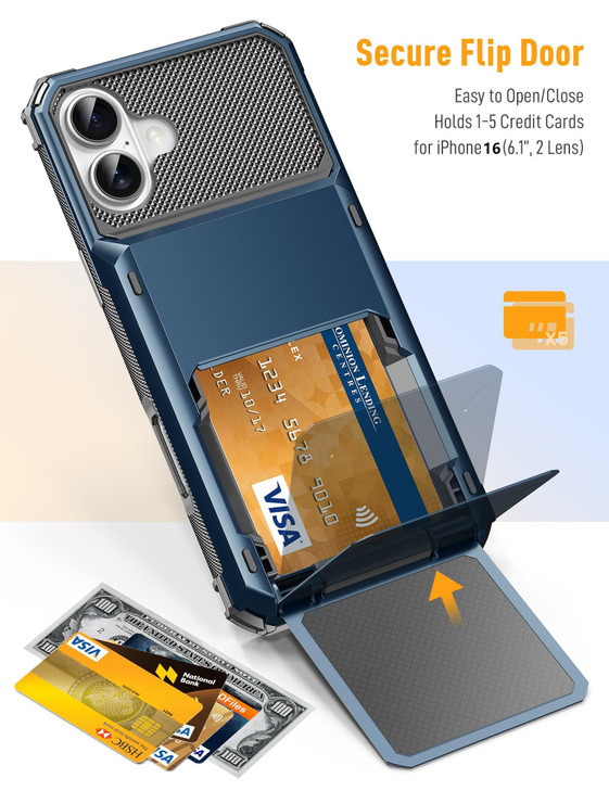 TOPAUX for iPhone 16 Wallet Case 5 Credit Card Holder Flip Cover ID Slot Back Pocket Compartment Dual Layer Shock Absorption TPU Bumper Anti-Scratch