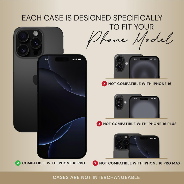 Bandolier Emma Crossbody Wallet Phone Case for iPhone 16 Pro. 100% Genuine Pebble Leather. Adjustable & Removable Crossbody Strap. Card Holder with S