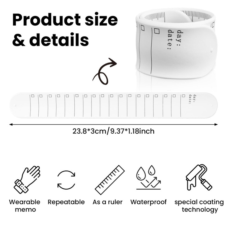 Memo Wrist Band, 6 Pieces to Do List Slap Bracelets Silicone Reusable Erasable Wrist Band Waterproof Writable Erasable Strap Wearable Memo Watchband