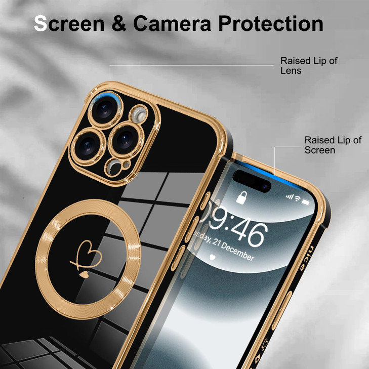 OOK Magnetic Phone Case for iPhone 16 Pro Max [Compatible with MagSafe] Soft TPU Heart Phone Cover with Screen Protector Shockproof Protection Slim C