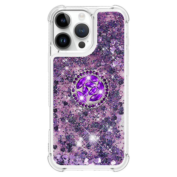 OOPKINS Case for iPhone 16 Pro with Glitter Ring Stand, Clear Bling Flowing Liquid Sparkle Case for Women Girl Soft Transparent Protection Cover for
