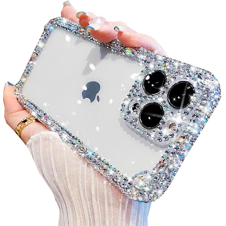 AuroiCCY for iPhone 16 Pro Bing Glitter Case, Women Girly Cute Phone Case Cover with Sparkle Rhinestone Camera Protection, Crystal Clear Silicone Pro