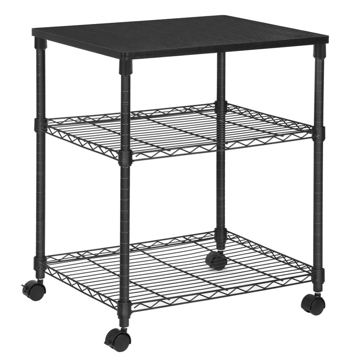 SONGMICS 3 Tier Wide Printer Stand with Wheels, Rolling Printer Table Cart with Metal Storage Shelf, for Home and Office, 22 x 18.1 x 26.8 Inches, Bl