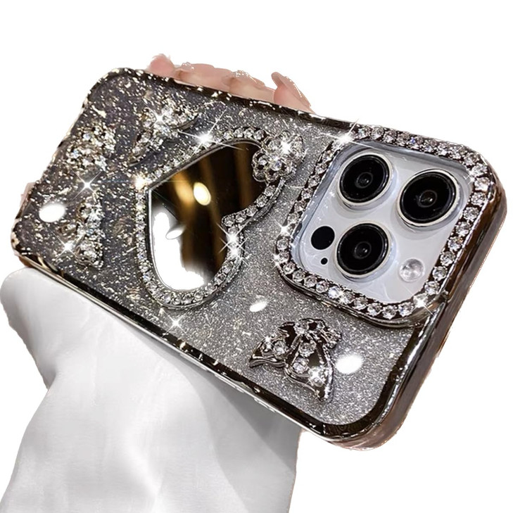 AuroiCCY for iPhone 16 Pro Max Bling Case, Shockproof Luxury Shiny Diamond 3D Butterfly Glitter Gilry Woman Thin Soft Phone Cover with Love Heart Mak
