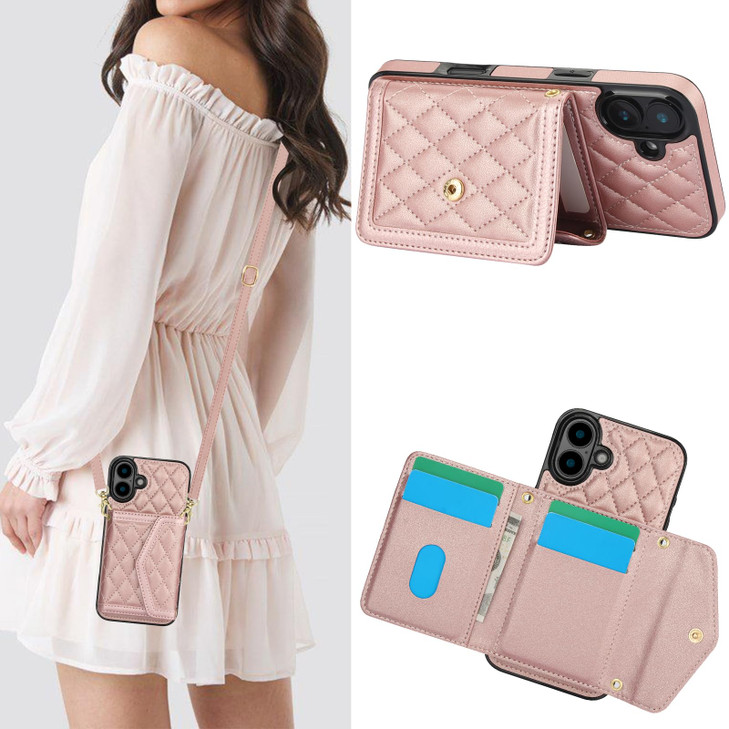 MRRSIWEI for Apple iPhone 16 Plus Crossbody Wallet Case for Women, PU Leather Card Slot Phone Case with Cash Pocket Kickstand Purse Lanyard Case Cove