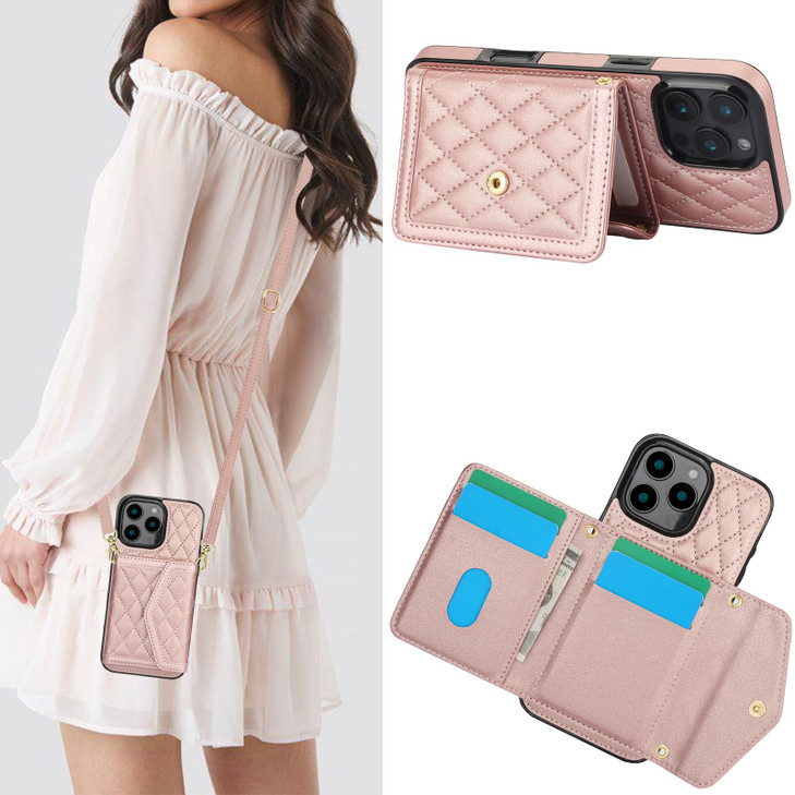 MRRSIWEI for Apple iPhone 16 Pro Max Crossbody Wallet Case for Women, PU Leather Card Slot Phone Case with Cash Pocket Kickstand Purse Lanyard Case C