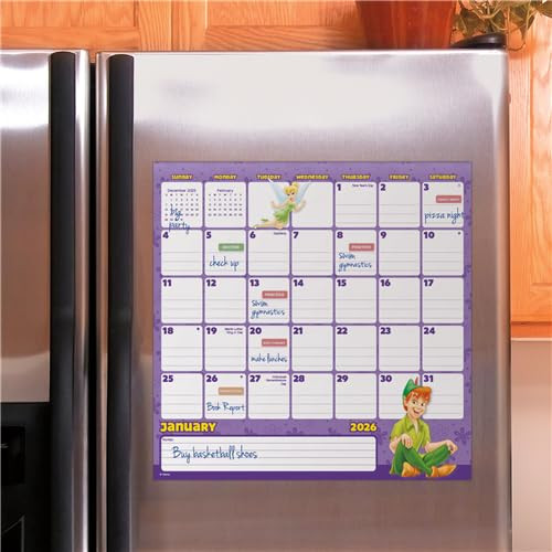 Disney Family Calendar 2026 - Deluxe 2026 Disney Characters Magnetic Family Planner Wall Calendar Bundle with Dumbo, Peter Pan, More & 500 Reminder S