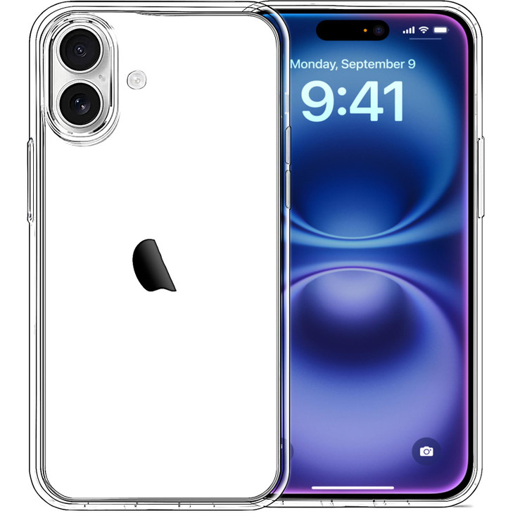JJGoo Heavy Duty Case for iPhone 16 Plus Case Clear, 2.5mm Transparent Shockproof Phone Case, Anti-Scratch Hard PC Back Protective Cover Bumper Phone