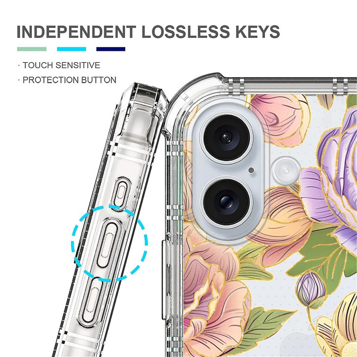 DAIZAG Clear Case Compatible with iPhone 16 Plus,Luxury Flowers-Peony Cute Soft Silicone Floral Print Clear Protective Cover