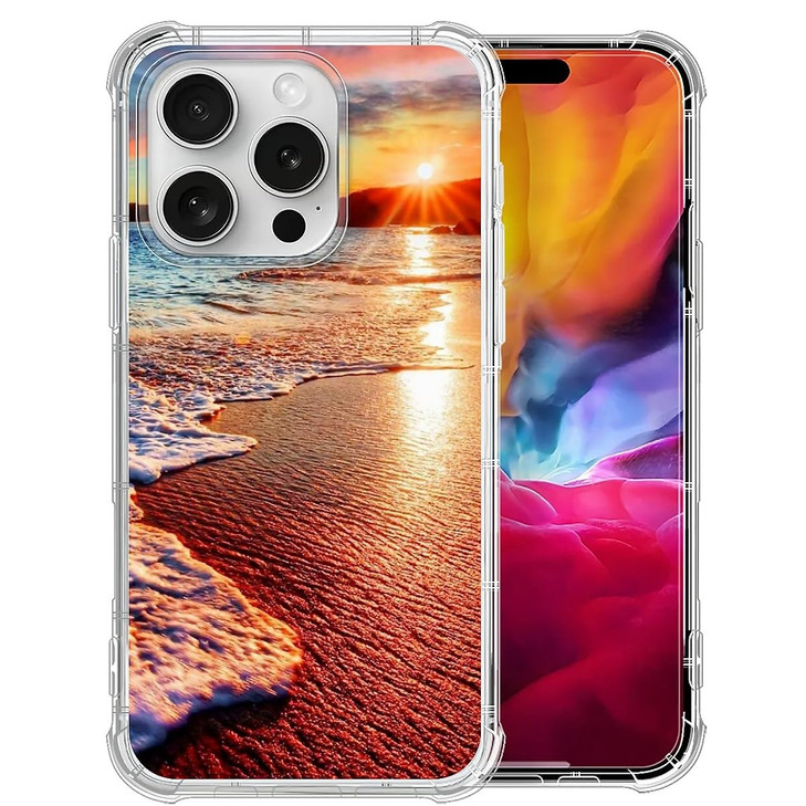 DAIZAG Clear Case Compatible with iPhone 16 Pro Max,Beach Scenery Cute Soft Silicone Floral Print Clear Protective Cover