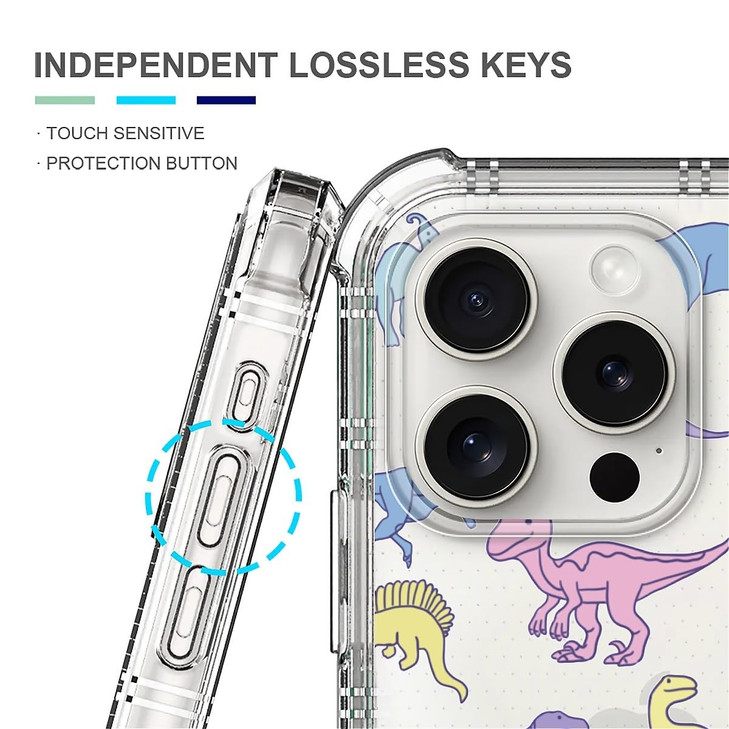 DAIZAG Clear Case Compatible with iPhone 16 Pro,Colorful Dinosaur Cute Soft Silicone Floral Print Clear Protective Cover