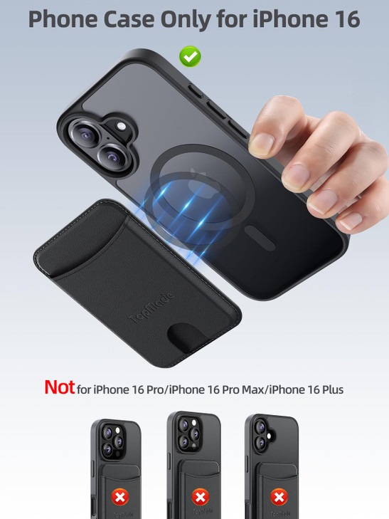 TopMade Case for iPhone 16 with MagS afe Wallet Card Holder, Mag Safe Military-Grade Protection Phone Case with Magnetic Wallet Fit 4 Cards, Shockpro