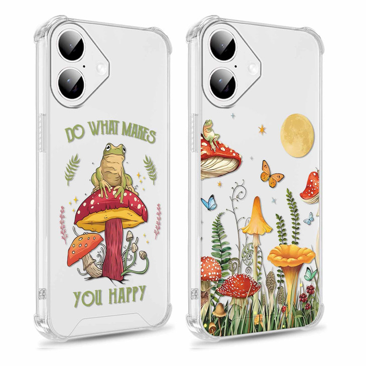 Yomjew 2 Pack Clear Floral Phone Case for iPhone 16 6.1 inches, Cute Butterfly Frog Mushrooms Pattern Case Protective Soft Slim Shockproof Silicone T