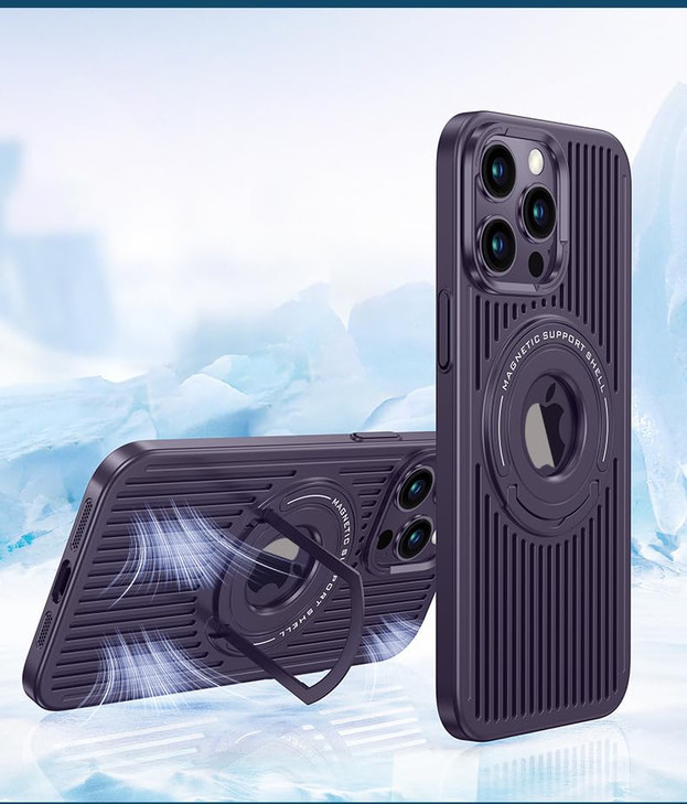 Omorro Compatible with iPhone 16 Pro Max Case with Ring Holder Kickstand, Heat Dissipation Breathable Cooling Case Military Grade Magnetic Case Shock