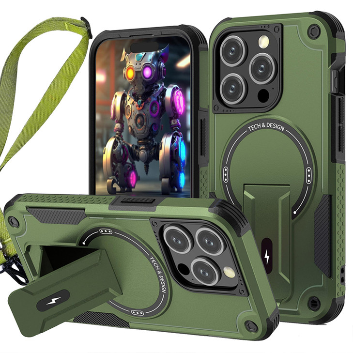 CCSmall for iPhone 16 Pro Case Crossbody with Kickstand Compatible for Magsafe, Military-Grade Armor Cover with Adjustable Shoulder Lanyard Strap Cel