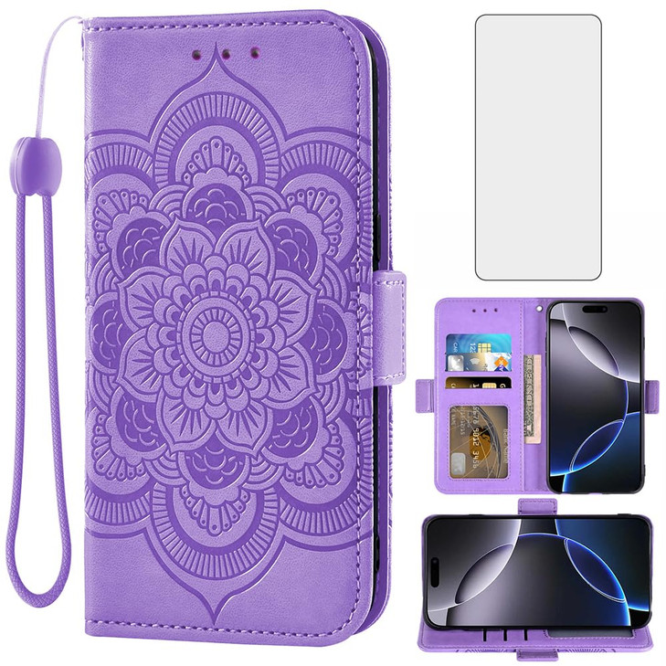 Asuwish Compatible with iPhone 16 Pro Max 6.9 inch Wallet Case and Tempered Glass Screen Protector Flip Credit Card Holder Stand Cell Phone Cover for