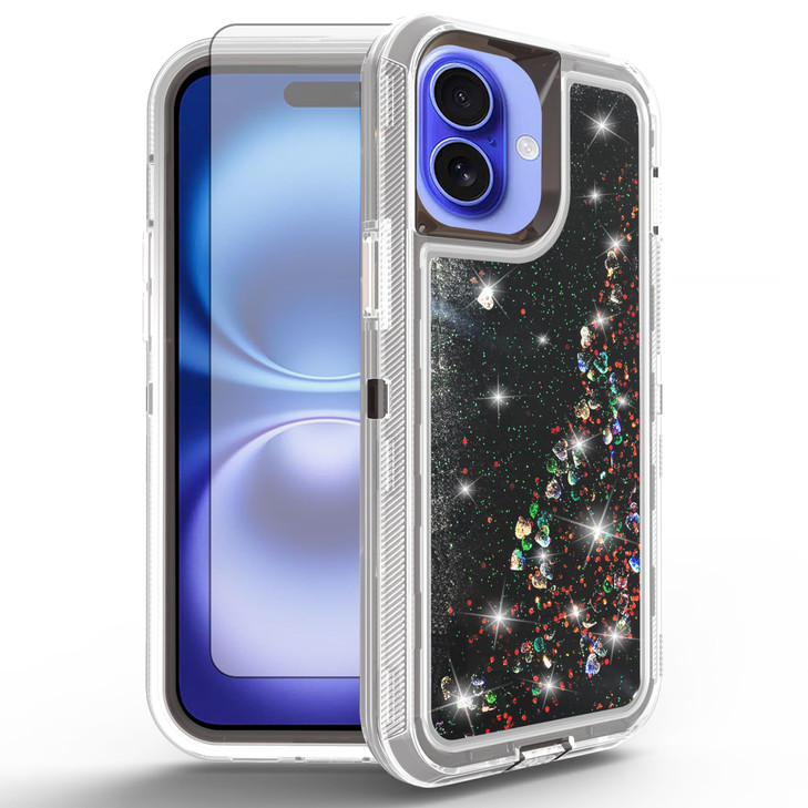 Asuwish Phone Case Compatible with iPhone 16 Plus 6.7 inch Screen Protector Bling Liquid Glitter Clear Hybrid Silicone Military Grade Protective Heav