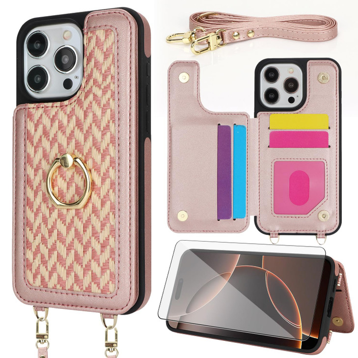 Asuwish Phone Case for iPhone 16 Pro 6.3 inch Wallet Cell Cover with Tempered Glass Screen Protector Ring Stand Card Holder Crossbody Lanyard Shoulde