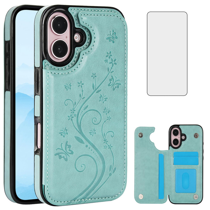 Asuwish Phone Case Compatible with iPhone 16 6.1 inch with Tempered Glass Screen Protector and Card Holder Wallet Cover Stand Flip Leather Cell Acces