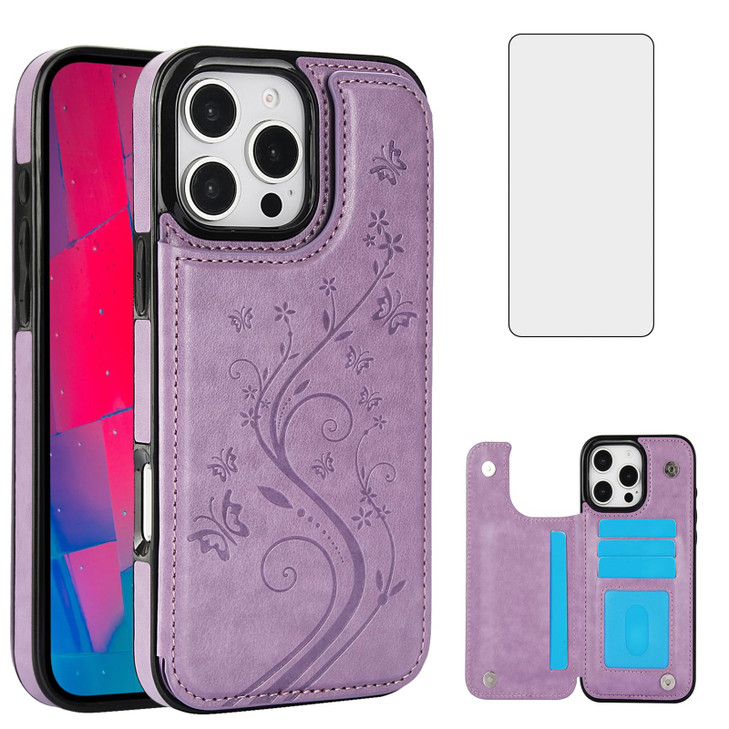 Asuwish Phone Case Compatible with iPhone 16 Pro 6.3 inch with Tempered Glass Screen Protector and Card Holder Wallet Cover Stand Flip Leather Cell A