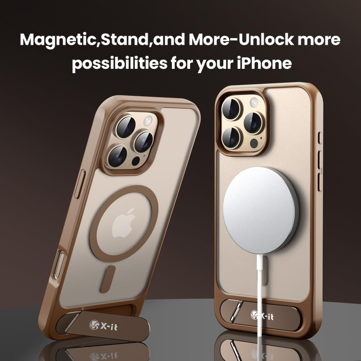 X-it Compatible for iPhone 16 Pro Magnetic Case with Stand,16FT Military-Grade Drop Protection,Built-in Invisible Kickstand Matte Translucent Slim Ph