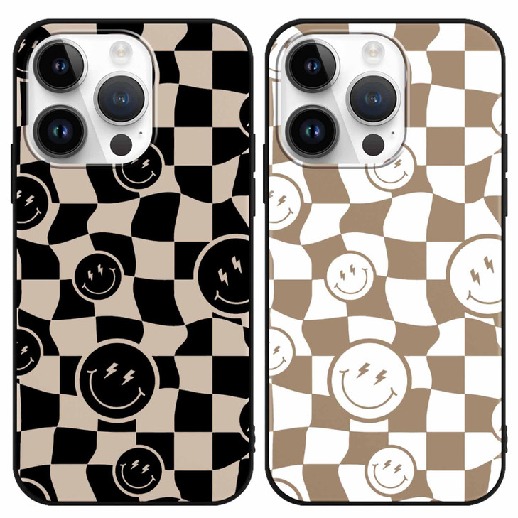 Yomjew 2 Pack Cute Checkerboard Checkered Grid Chess Smile Case for iPhone 16 Pro 6.3 inch, Aesthetic Anti-Scratch Soft Slim Flexible Protective Shoc